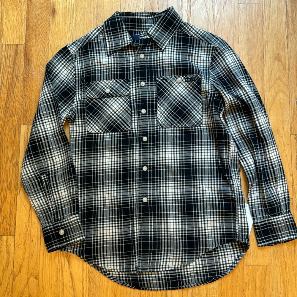 Polo RL boys S(8) black/white cotton flannel button down, NWT